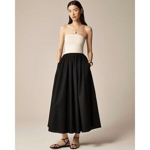 J. Crew Strapless Cream and Black Midi Dress